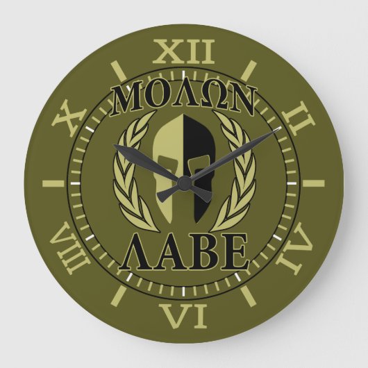 Molon Labe Spartan Mask Laurels Olive Green Dial Grote Klok (Voorkant)