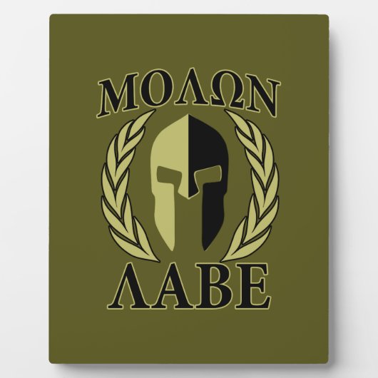 Molon Labe Spartan Mask Laurels Olive Green Fotoplaat (Voorkant)