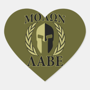 Molon Labe Spartan Mask Laurels Olive Green Hart Sticker