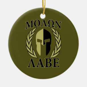 Molon Labe Spartan Mask Laurels Olive Green Keramisch Ornament