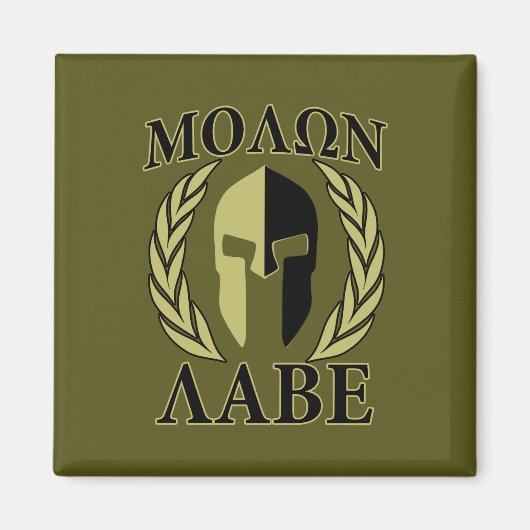 Molon Labe Spartan Mask Laurels Olive Green Magneet (Voorkant)