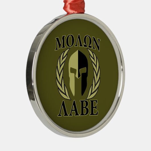 Molon Labe Spartan Mask Laurels Olive Green Metalen Ornament (Rechts)