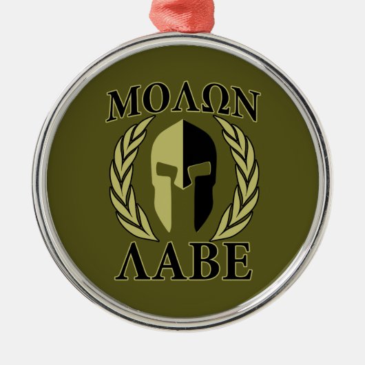 Molon Labe Spartan Mask Laurels Olive Green Metalen Ornament (Voorkant)
