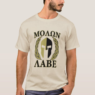 Molon Labe Spartan Mask Laurels Olive Green T-shirt
