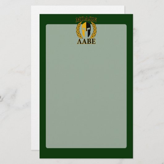 Molon Labe Spartan Mask Laurels on Green Briefpapier (Voorkant / Achterkant)