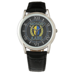 Molon Labe Spartan Mask Laurels Yellow Blue Dial Horloge