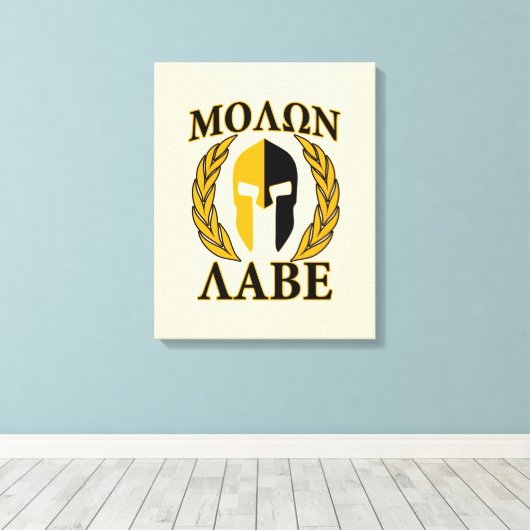Molon Labe Spartan Masker Laurels beige Accent Canvas Afdruk (Insitu (Houten vloer))