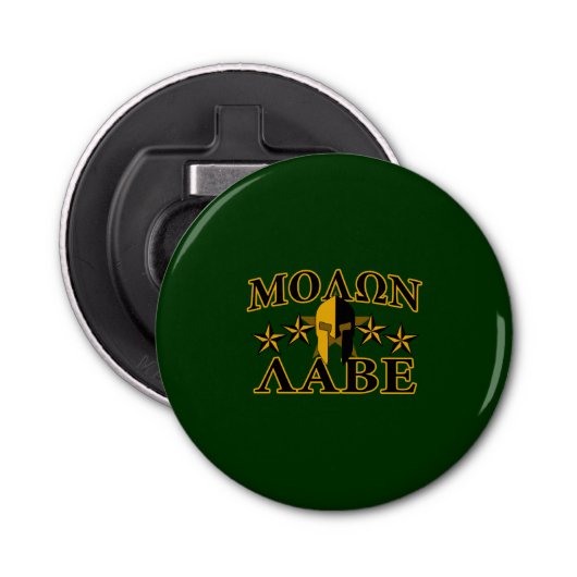 Molon Labe Spartan Warrior 5 sterren groen Button Flesopener (Voorkant)