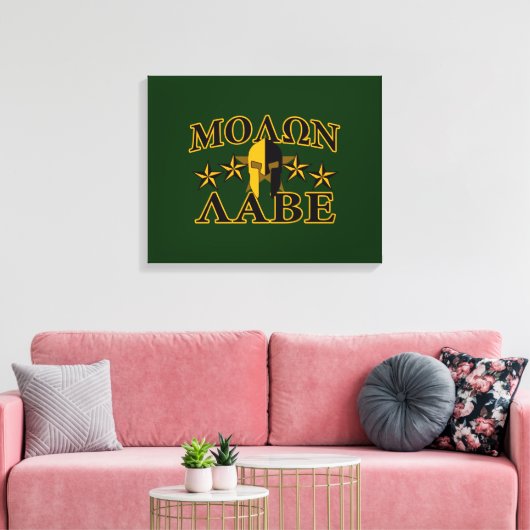 Molon Labe Spartan Warrior 5 sterren groen Canvas Afdruk (Insitu (Woonkamer))