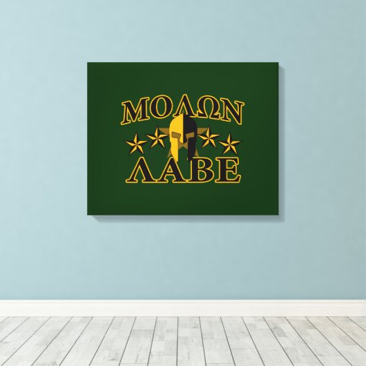 Molon Labe Spartan Warrior 5 sterren groen Canvas Afdruk (Insitu (Houten vloer))
