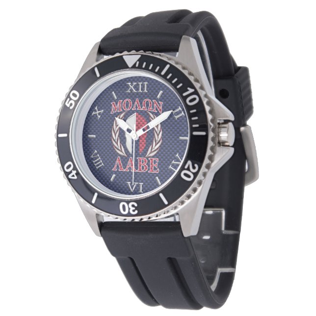 Molon Labe Spartan Warrior Blauwe Carbon Fiber Dia Horloge (Gekanteld)
