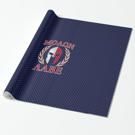 Molon Labe Spartan Warrior Blue Carbon Fiber Print Cadeaupapier (Uitgerold)