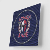 Molon Labe Spartan Warrior Blue Carbon Fiber Print Vierkante Klok (Hoek)