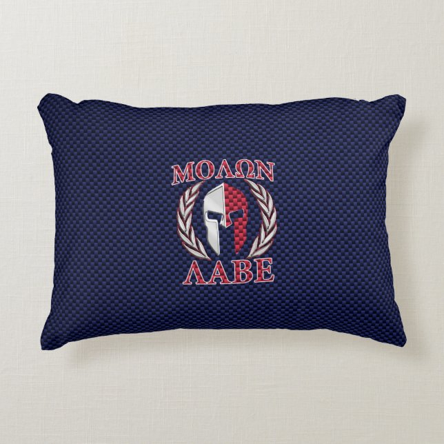 Molon Labe Spartan Warrior Carbon Fiber Chrome Accent Kussen (Voorkant)