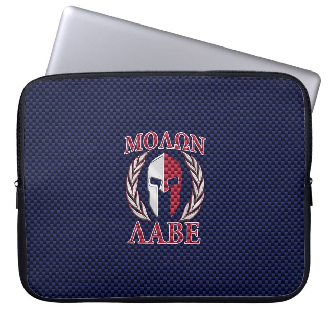 Molon Labe Spartan Warrior Carbon Fiber Chrome Laptop Sleeve (Voorkant)