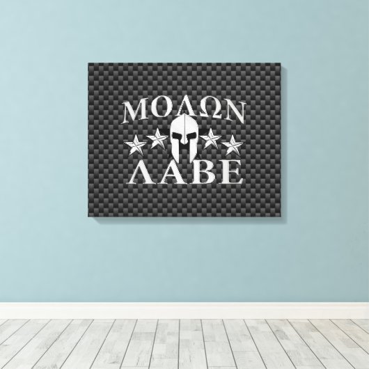 Molon Labe Spartan Warrior Helmet 5 sterren Canvas Afdruk (Insitu (Houten vloer))