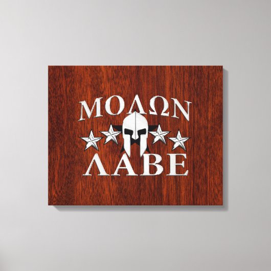 Molon Labe Spartan Warrior Helmet Mahogany Canvas Afdruk (Voorkant)