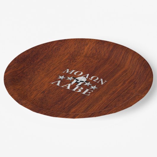Molon Labe Spartan Warrior Helmet Mahogany Papieren Bordje (Gekanteld)