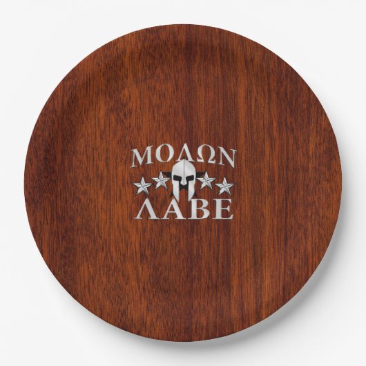 Molon Labe Spartan Warrior Helmet Mahogany Papieren Bordje (Voorkant)