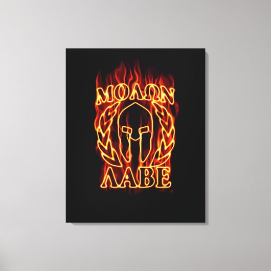 Molon Labe Spartan Warrior in Flames Canvas Afdruk (Voorkant)