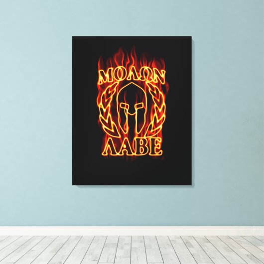 Molon Labe Spartan Warrior in Flames Canvas Afdruk (Insitu (Houten vloer))