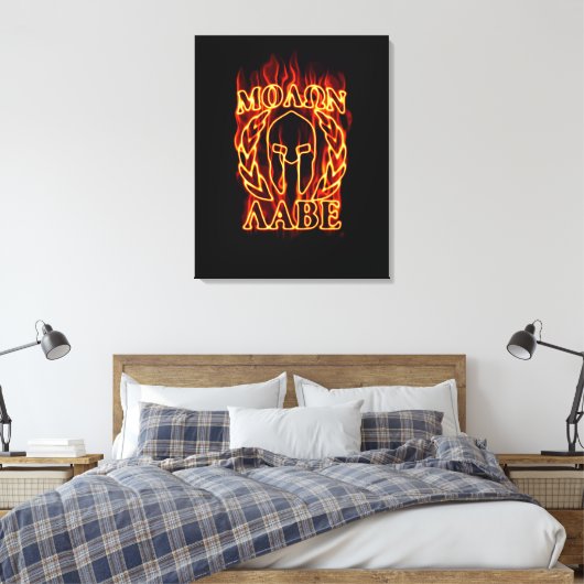 Molon Labe Spartan Warrior in Flames Canvas Afdruk (Insitu (Slaapkamer))
