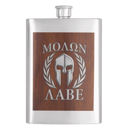 Molon Labe Spartan Warrior Laurels Chro Wood Print Heupfles (Voorkant)