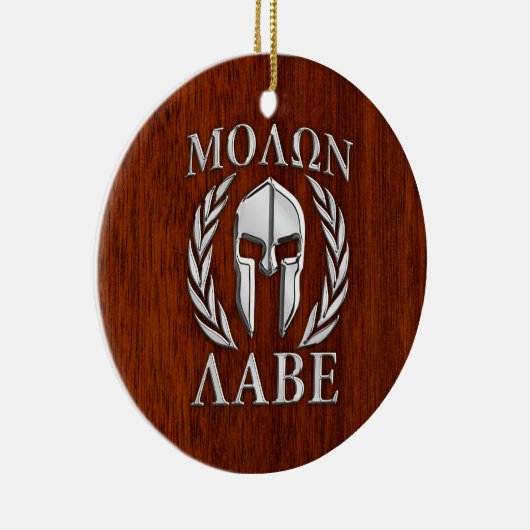 Molon Labe Spartan Warrior Laurels Mahogany Print Keramisch Ornament (Rechts)