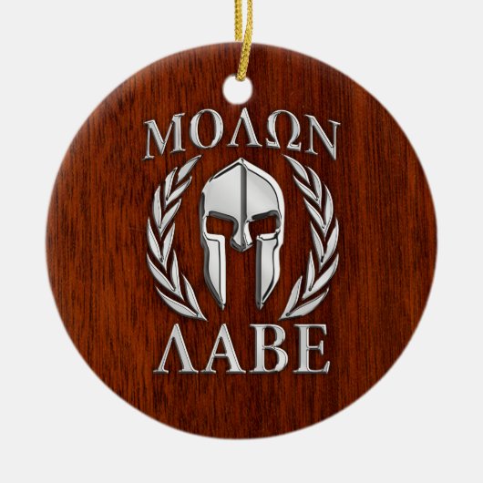Molon Labe Spartan Warrior Laurels Mahogany Print Keramisch Ornament (Voorkant)