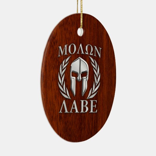 Molon Labe Spartan Warrior Laurels Mahogany Print Keramisch Ornament (Rechts)