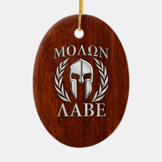 Molon Labe Spartan Warrior Laurels Mahogany Print Keramisch Ornament (Voorkant)