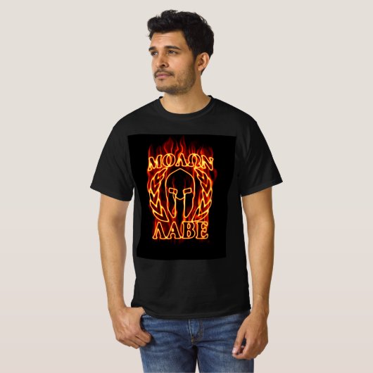Molon Labe Spartan Warrior Laurels on Fire T-shirt (Voorkant volledig)