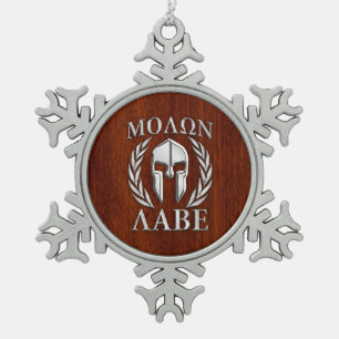 Molon Labe Spartan Warrior Laurels Wood Decor Tin Sneeuwvlok Ornament