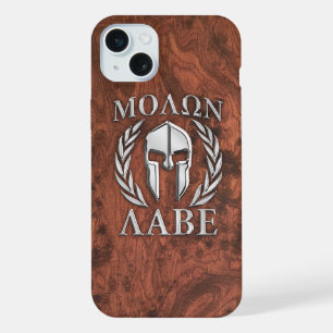 Molon Labe Spartan Warrior Mahogany Print op een iPhone 15 Plus Case