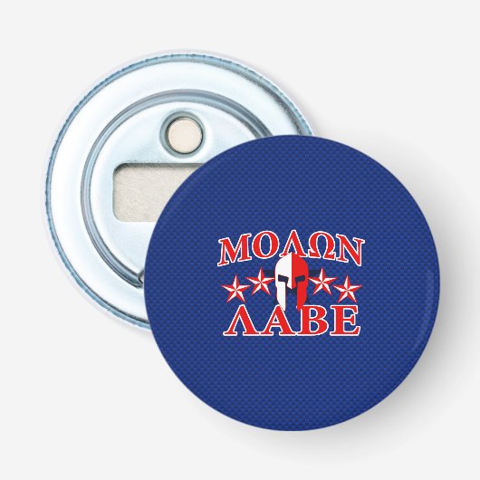 Molon Labe Spartan Warrior Mask 5 sterren Patriot Button Flesopener (Voorkant)