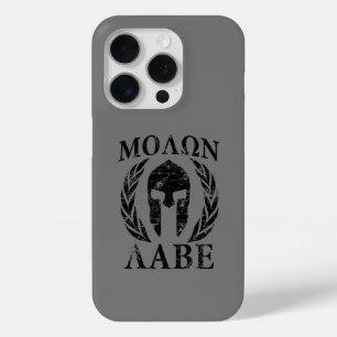 Molon Labe Spartan Warrior Mask in Laurels op een iPhone 15 Pro Case