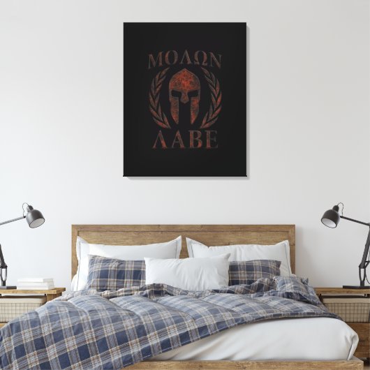 Molon Labe Spartan Warrior Mask Laurels Iron Canvas Afdruk (Insitu (Slaapkamer))