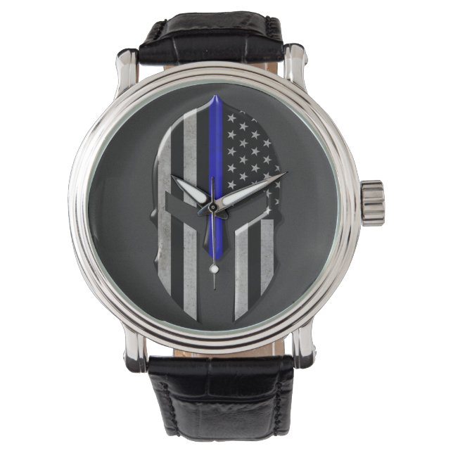 Molon Labe Thin Blue Line Horloge (Voorkant)