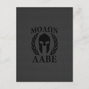 Molon Labe Warrior Laurels op zwarte koolstof Briefkaart
