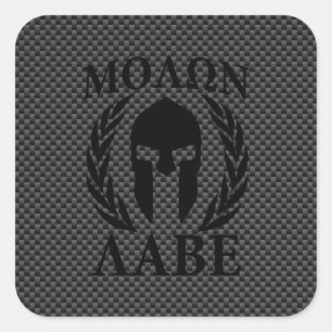 Molon Labe Warrior Laurels op zwarte koolstof Vierkante Sticker