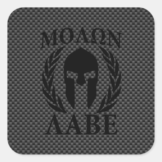 Molon Labe Warrior Laurels op zwarte koolstof Vierkante Sticker (Voorkant)