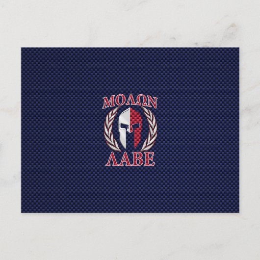 Molon Labe Warrior Mask Blue Carbon Fiber Print Briefkaart (Voorkant)