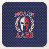 Molon Labe Warrior Mask Blue Carbon Fiber Print Kartonnen Onderzetters (Voorkant)