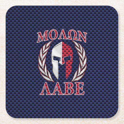 Molon Labe Warrior Mask Blue Carbon Fiber Print Kartonnen Onderzetters (Voorkant)