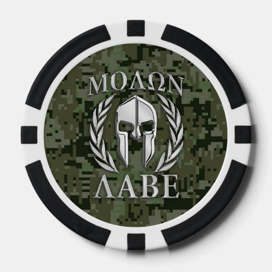 Molon Labe Warrior Mask Laurels in Chrome Poker Chips (Voorkant)