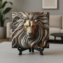 Molten Gold and Silver Metallic Majestic Lion Head Tegeltje