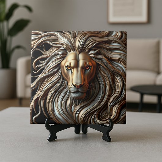 Molten Gold and Silver Metallic Majestic Lion Head Tegeltje