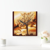 Molten Gold Tree of Life Wall Clock Vierkante Klok (Huis)