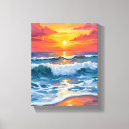 Molten Horizon | Ocean Waves Sunset Watercolor Canvas Afdruk