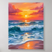 Molten Horizon | Ocean Waves Sunset Watercolor Poster (Voorkant)
